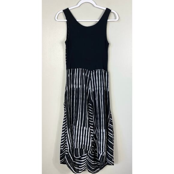 Inizio Stripe Magic Dress Linen Black Gray Large Lagenlook Boho Artsy - Picture 6 of 10